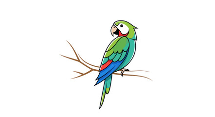 Vibrant Green Parrot Perched on a Branch Colorful Plumage Detailed.