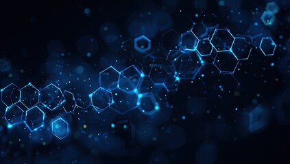 A flowing, abstract depiction of interconnected, glowing geometric shapes on a dark background