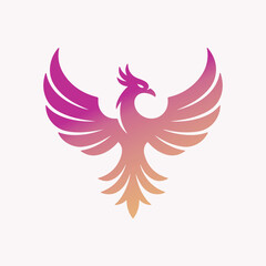 Abstract gradient phoenix logo with fiery wings symbolizing rebirth, power, and freedom on a white background.