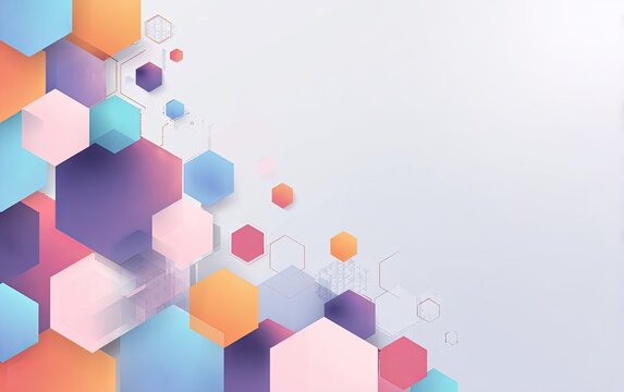 Colorful abstract geometric hexagonal background with various shapes and gradients