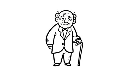 Cartoon Drawing of an Elderly Man with a Cane.