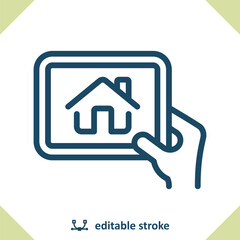 Smart Home Icon. Hand, Tablet, House, Home, Real Estate