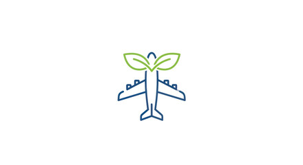 Eco-friendly Airplane Icon with Green Leaves Symbolizing Sustainable Aviation.