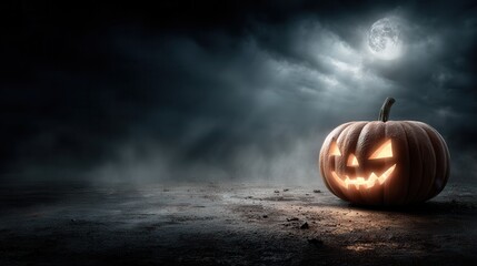 Halloween glowing pumpkin with a scary face