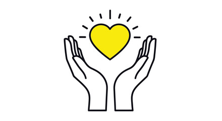 Hand holding heart symbolizes love, care, support, and compassion in a minimalist design