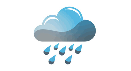Blue Cloud with Raindrops Illustration on White Background.