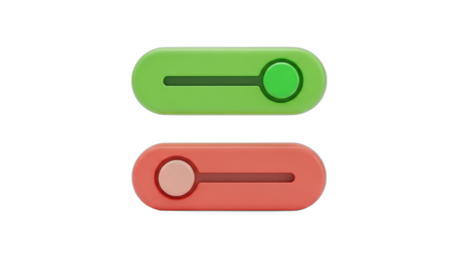 Toggle Switches On and Off States in Green and Red. PNG Transparent