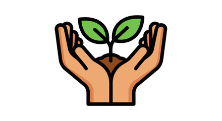 Hands cradling a small green plant sprout with soil.