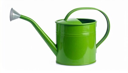Green Metal Watering Can with Long Spout and Silver Rose Nozzle