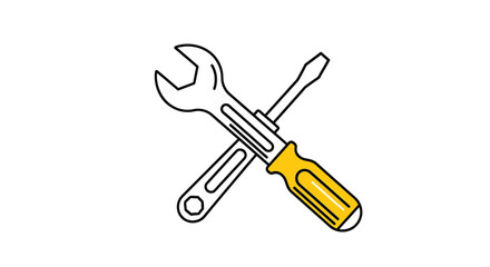 Wrench and screwdriver crossed concept of repair, maintenance, service, or construction tools