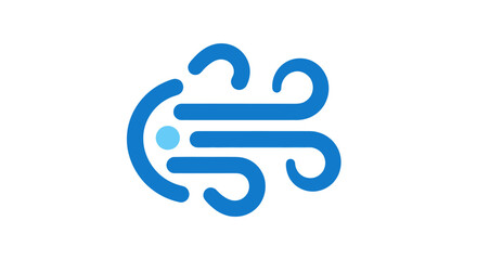 Blue Wind Icon with Swirling Lines and Dot.
