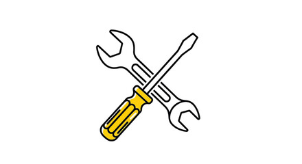 Illustration of a crossed wrench and screwdriver, representing tools, repair, maintenance, or construction