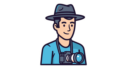 Cartoon Man Wearing Hat Holding Professional Camera.