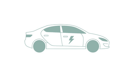 Electric Car Line Art Illustration with Lightning Bolt Symbol.