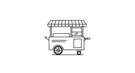 Simple Line Art Illustration of a Food Cart with Awning.