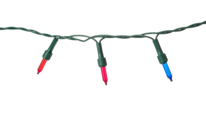 String of Christmas lights lighting string illumination isolated on solid white background in Png