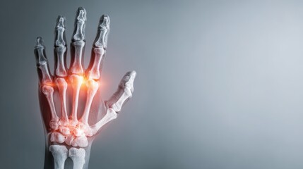 X-ray of a hand showing signs of arthritis and joint inflammation