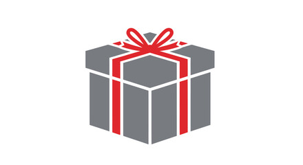 Obraz premium A simple stylized gray gift box with a red ribbon and bow.