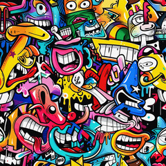 カラフルなグラフィティアートのキャラクターたち