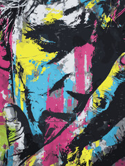 ステンシルとスプレーで描かれたモダンなストリートアート風壁画ベクター