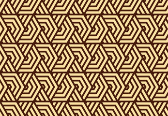 Abstract geometric pattern with stripes, lines. Seamless vector background. Golden and brown ornament. Simple lattice graphic design