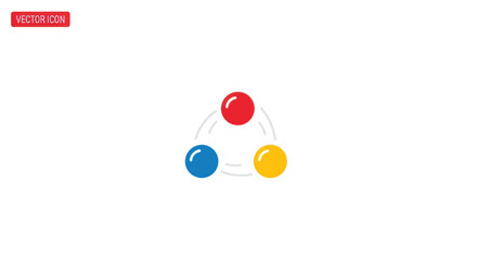 Three interconnected colored spheres forming a triangle representing connection and data.