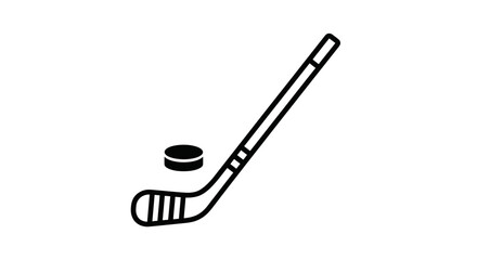 Simple Line Art Illustration of a Hockey Stick and Puck.