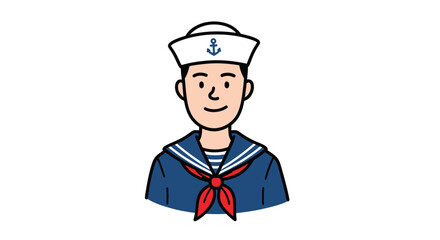 Cartoon Sailor with White Hat and Red Necktie Illustration.