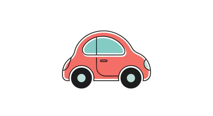 A simple cute red cartoon car with a rounded bubble shape and blue windows.