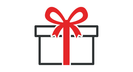 Simple Red Bow Tied on a White Gift Box Icon.