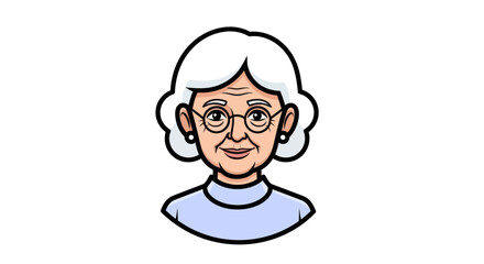 Smiling Cartoon Elderly Woman with White Hair and Glasses.