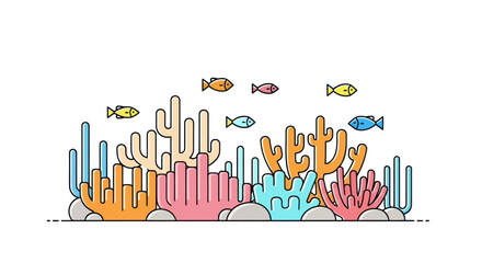 Vibrant Coral Reef Ecosystem with Small Fish Swimming.