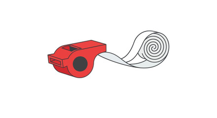 Red Plastic Whistle with Rolled Paper Tongue.