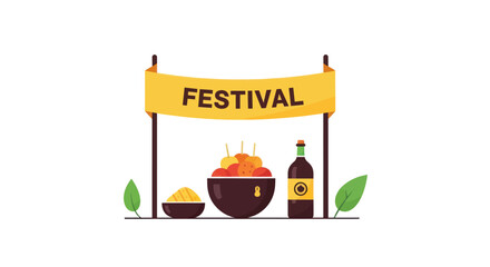 Colorful festival banner with traditional food and drink illustration.