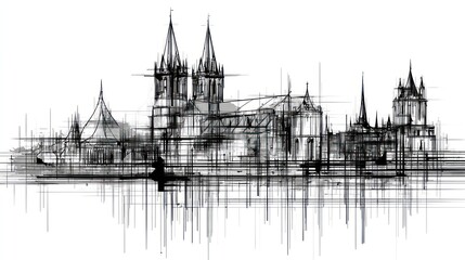 Fototapeta premium Architectural drawing cityscape sketch
