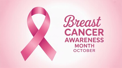 Illustration with the text "October is Breast Cancer Awareness Month". Pink ribbon as a symbol of hope and care. 