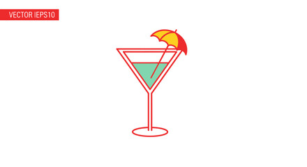 Refreshing Green Cocktail in Martini Glass with Umbrella.