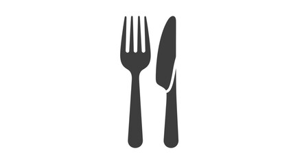 Simple Black Fork and Knife Cutlery Icon.