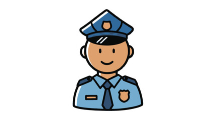 Cartoon police officer in uniform with hat and badge.