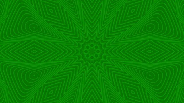 Abstract green mandala overlay featuring layered diamond and star patterns that radiate outward in a seamless motion. The geometric symmetry creates an optical illusion of expansion and pulsation.