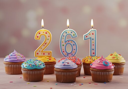 Festive cupcakes adorned with number candles signifying a 261 celebration