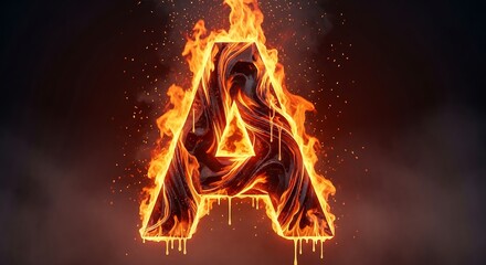 Fiery Letter A Ignited in Flames with Dripping Lava Effect.