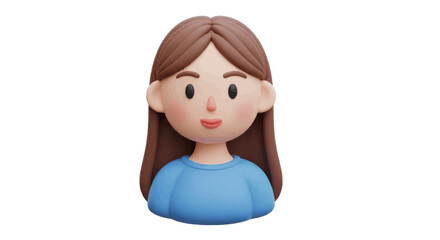 3D Render of a Cartoon Woman with Brown Hair and Blue Shirt.