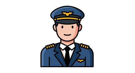 Cartoon illustration of a smiling male pilot in uniform with hat.