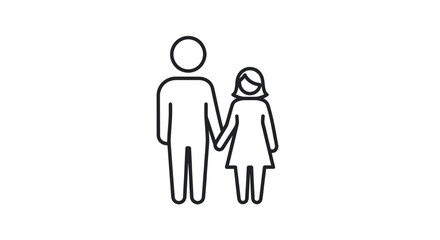 Simple Line Icon of a Man and a Girl Holding Hands.