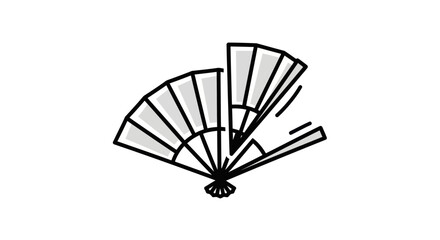 Open Hand Fan with Gray Accents and Black Outline.