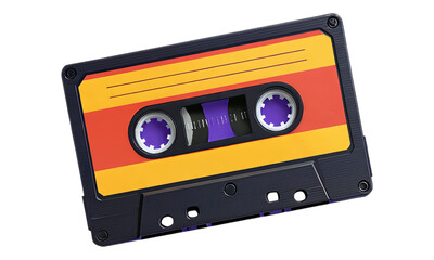 Obraz premium Yellow and Red Cassette Tape with Black Texture, Glossy Design Element on Transparent Background