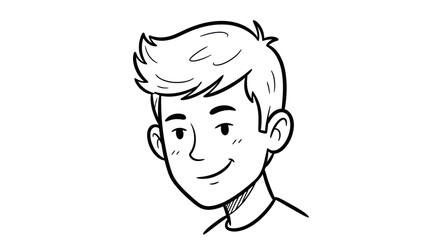 Cartoon Illustration of a Young Man with Wavy Hair and a Slight Smile.