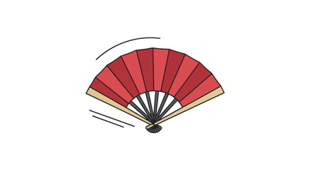 Red Hand Fan with Wooden Frame and Black Pivot Point.