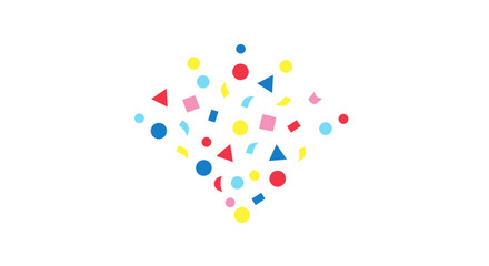 Colorful Geometric Shapes Scattered in a Dynamic Pattern.